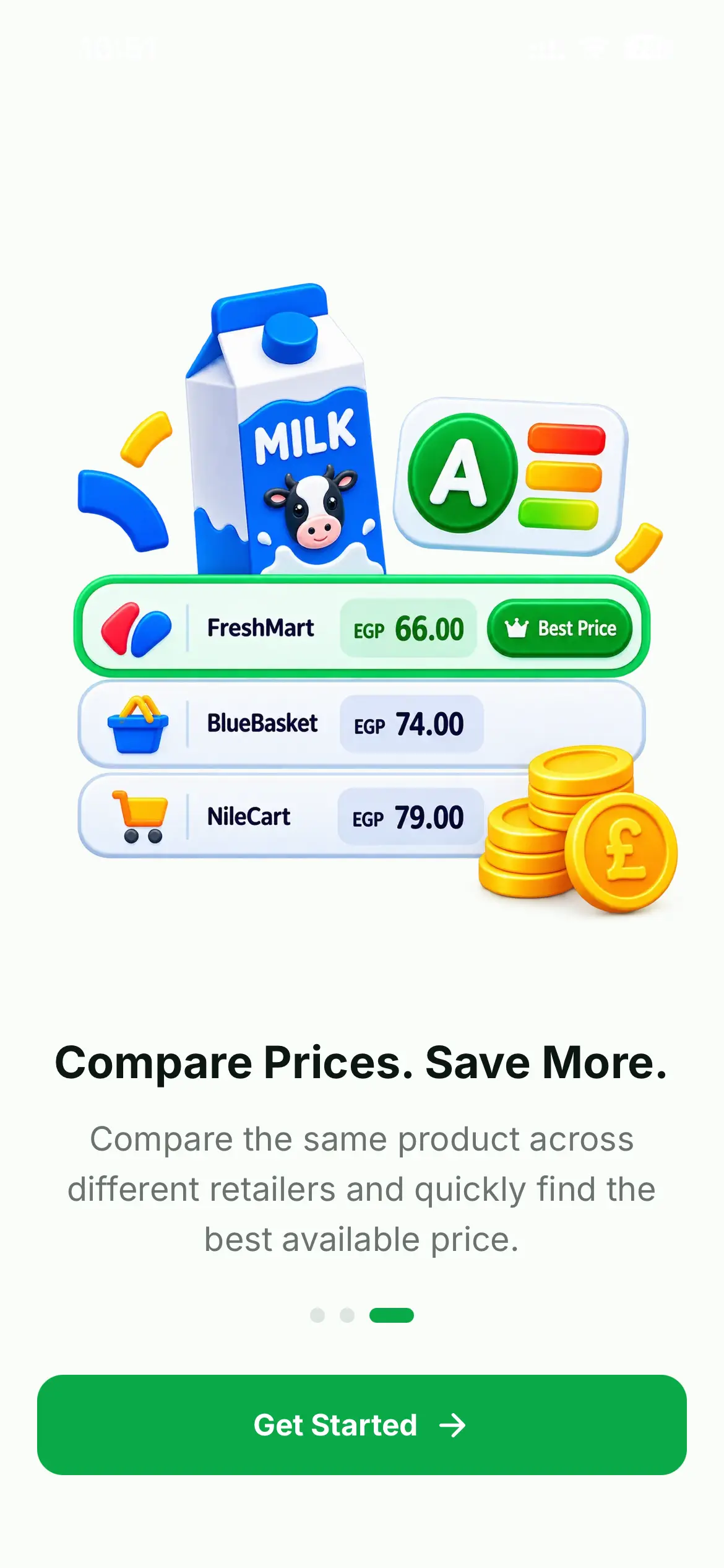 Kouka onboarding screen for comparing product prices