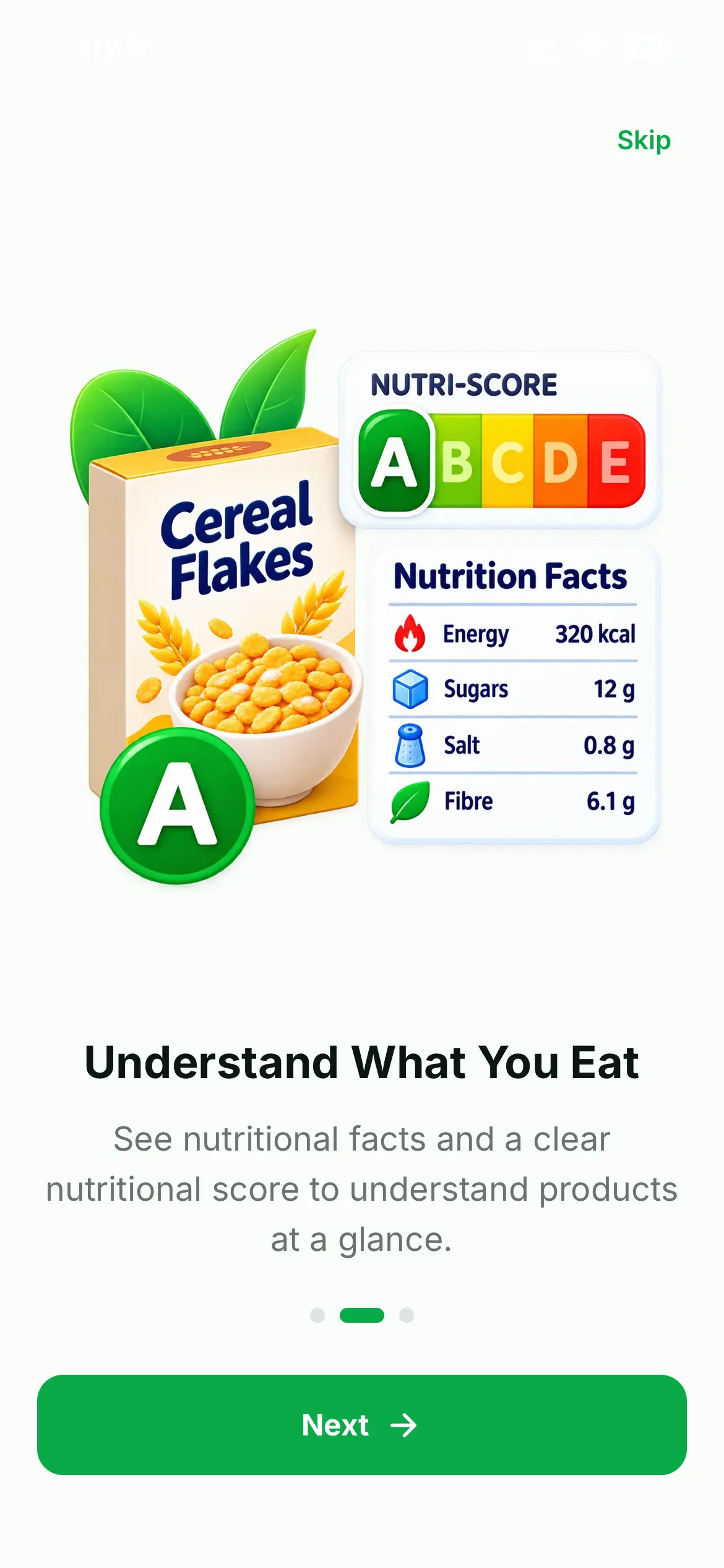 Kouka explaining a product's nutrition at a glance